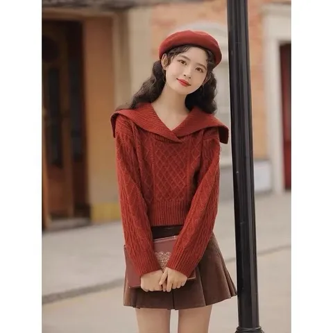 Áo len cổ thuỷ thủ cực xinh mix quần hay chân váy đều đẹp, chất len đanh dày - May0915