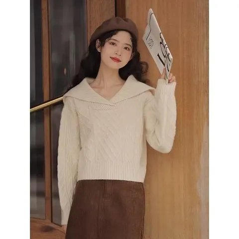 Áo len cổ thuỷ thủ cực xinh mix quần hay chân váy đều đẹp, chất len đanh dày - May0915