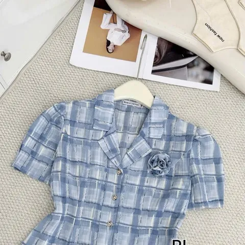 Áo sơ mi công sở cổ vest thanh lịch chất vải mềm mát, Áo PL siêu xinh - May0915