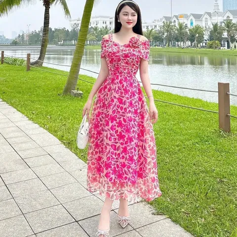 Váy maxi hoa trễ vai cúc ngọc - May3 - May0915