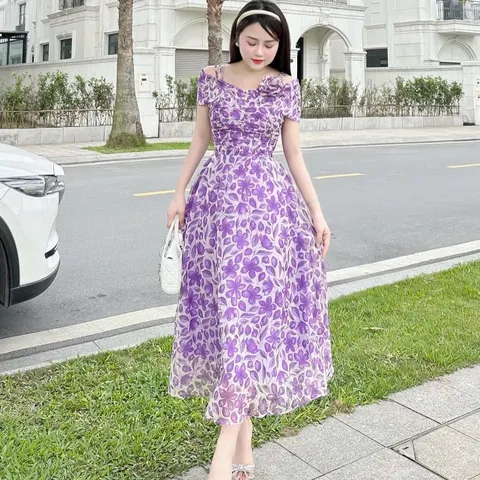Váy maxi hoa trễ vai cúc ngọc - May3 - May0915