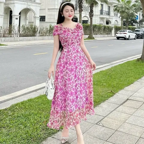 Váy maxi hoa trễ vai cúc ngọc - May3 - May0915