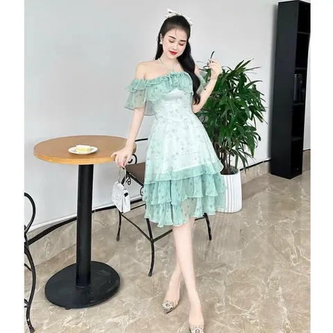 SALE- Váy hoa trễ vai bèo tầng tiểu thư xinh xỉu - May0915