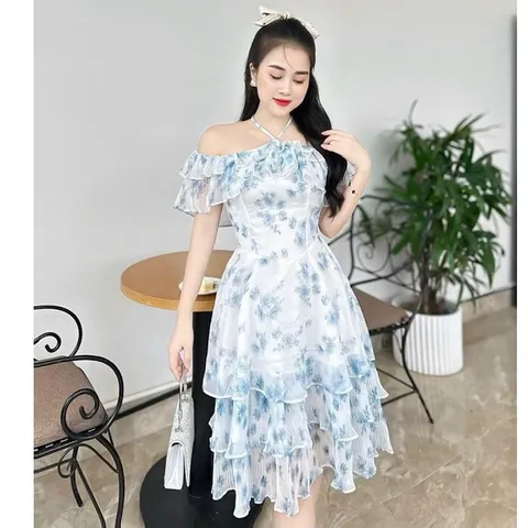 SALE- Váy hoa trễ vai bèo tầng tiểu thư xinh xỉu - May0915