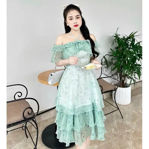 SALE- Váy hoa trễ vai bèo tầng tiểu thư xinh xỉu - May0915