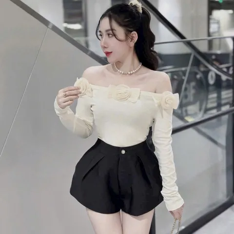 Áo thun trễ vai đính nơ hoa cực xinh - Mây Boutique HN