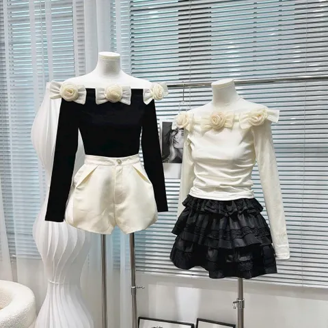 Áo thun trễ vai đính nơ hoa cực xinh - Mây Boutique HN