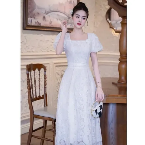 Váy ren dự tiệc, váy công sở ren mềm kèm tag hoa cực sinh - May0915