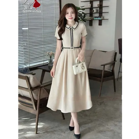 Váy công sở dáng xoè kèm đai có túi 2 bên trẻ trung tôn dáng - May0915