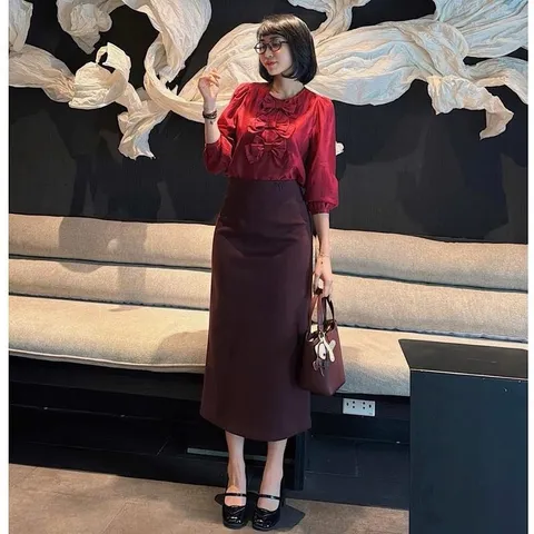Áo sơ mi tơ tằm cao cấp đính nơ - May0915