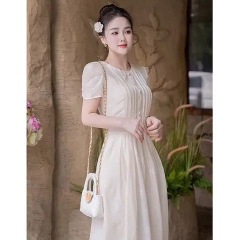Váy công sở, váy đi tiệc chất thô boi mềm mát, kiểu dáng đơn giản thanh lịch - May0915