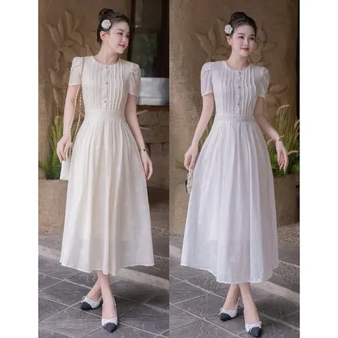 Váy công sở, váy đi tiệc chất thô boi mềm mát, kiểu dáng đơn giản thanh lịch - May0915