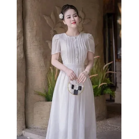 Váy công sở, váy đi tiệc chất thô boi mềm mát, kiểu dáng đơn giản thanh lịch - May0915