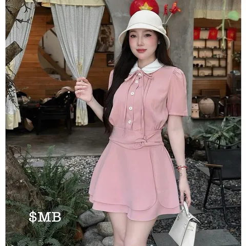 Váy cổ sen dáng xoè soắn eo siêu xinh tôn dáng - May0915