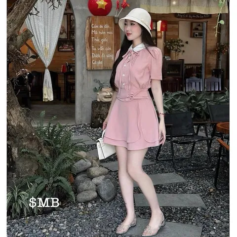 Váy cổ sen dáng xoè soắn eo siêu xinh tôn dáng - May0915