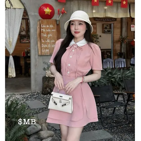 Váy cổ sen dáng xoè soắn eo siêu xinh tôn dáng - May0915