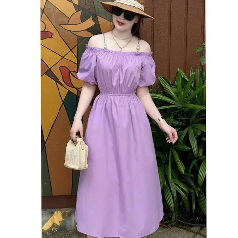 Váy thô lụa trễ vai 2 dây ngọc chun eo siêu xinh - Mây Boutique - May0915