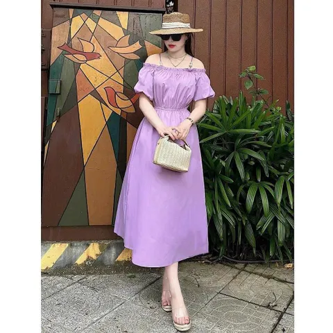 Váy thô lụa trễ vai 2 dây ngọc chun eo siêu xinh - Mây Boutique - May0915