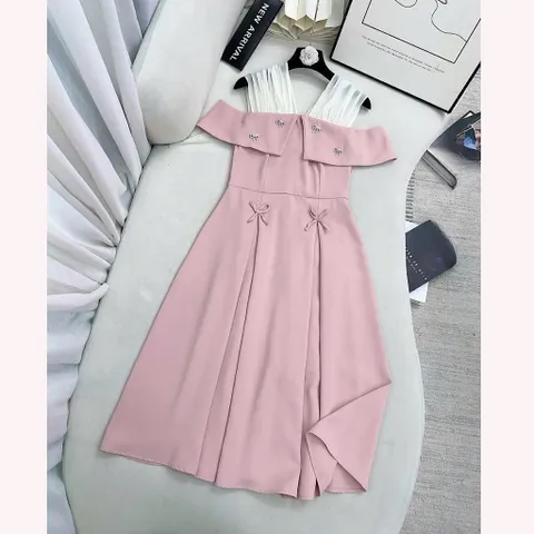 Váy dự tiệc trễ vai phối voan đính nơ xinh - Mây Boutique