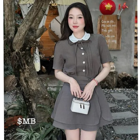 Váy cổ sen dáng xoè soắn eo siêu xinh tôn dáng - May0915