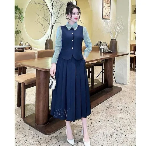 SALE - Sét váy công sở phối sơ mi liền trẻ trung