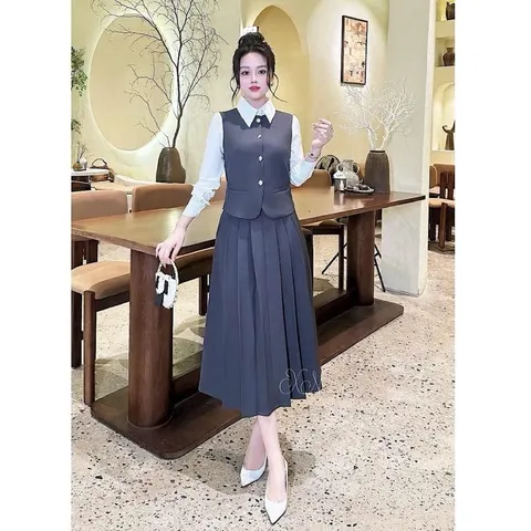SALE - Sét váy công sở phối sơ mi liền trẻ trung
