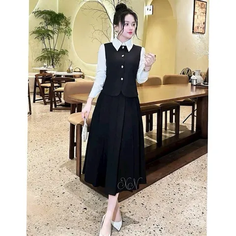 SALE - Sét váy công sở phối sơ mi liền trẻ trung