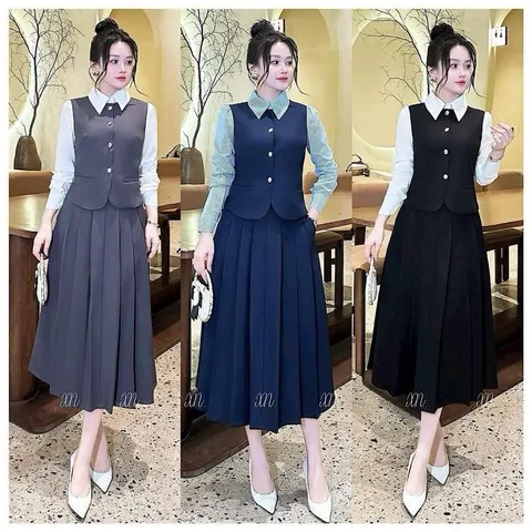 SALE - Sét váy công sở phối sơ mi liền trẻ trung