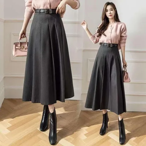 Chân váy công sở  chất Dạ mịn kèm đai sang chảnh - May0915