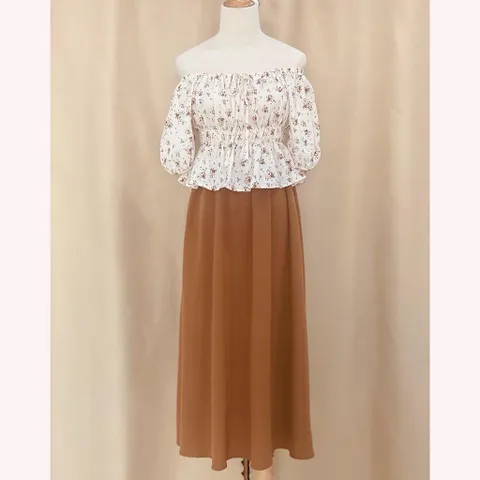 Sét váy hoa nhí tiểu thư, áo mặc được 2 kiểu trễ vai và cổ tròn - Mây Boutique