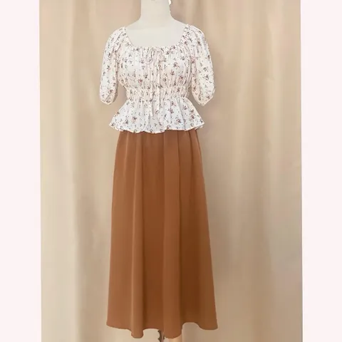 Sét váy hoa nhí tiểu thư, áo mặc được 2 kiểu trễ vai và cổ tròn - Mây Boutique