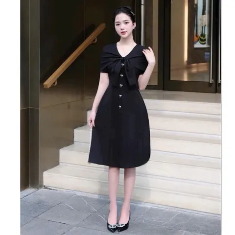 Váy công sở, váy dự tiệc khăn choàng đính nơ xinh - May0915