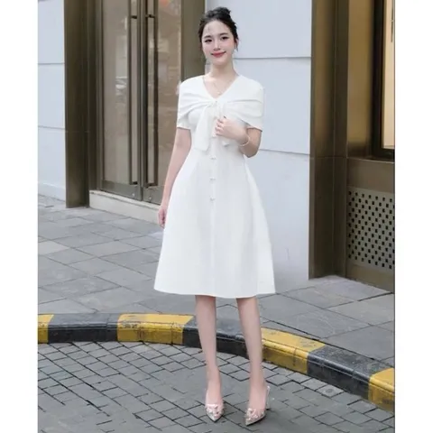 Váy công sở, váy dự tiệc khăn choàng đính nơ xinh - May0915