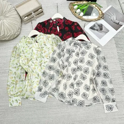 Áo sơ mi công sở hoạ tiết cổ nơ lệch - May0915