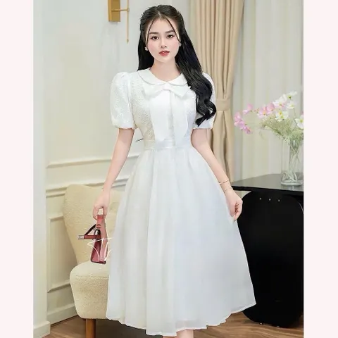 Váy ren phối tơ tay bồng xinh xắn - Mây Boutique HN