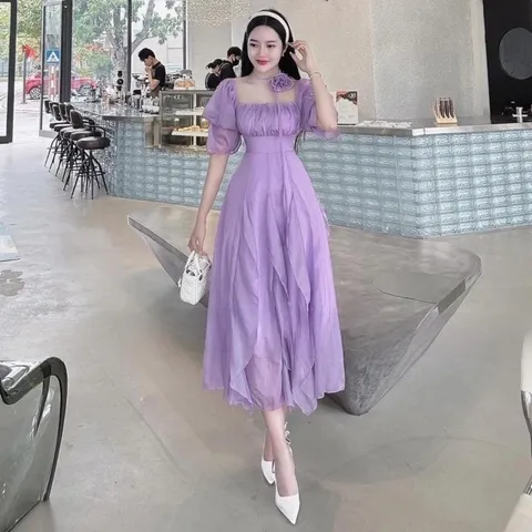 Váy maxi bèo trễ vai có đệm ngực kèm choker xinh