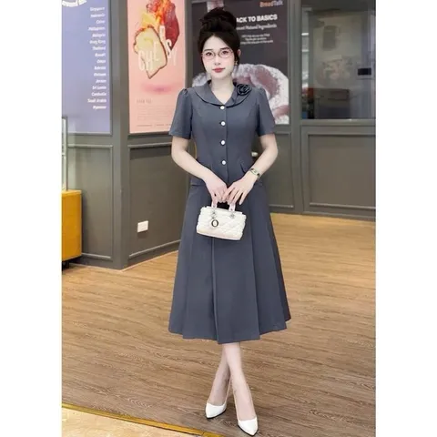 Sét váy công sở áo ký giả đính hoa kèm chân váy xoè trung thanh lịch, chất đẹp, chuẩn form - May0915