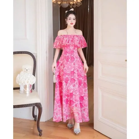 Váy maxi trễ vai, váy maxi hoa trễ vai siêu xinh - May0915