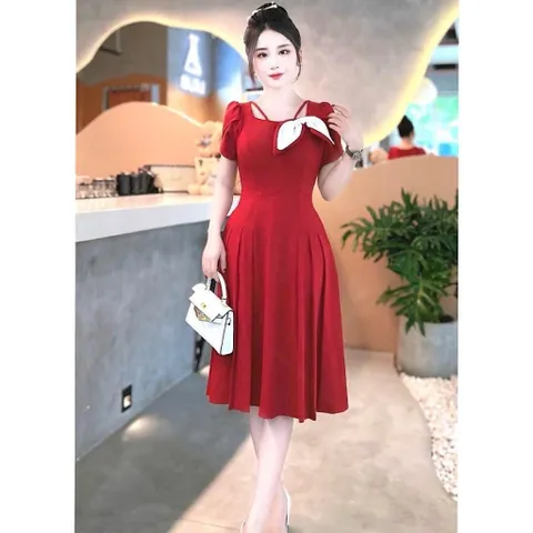 Váy xếp ly đính nơ siêu tôn dáng Nữ Women - Mayshop
