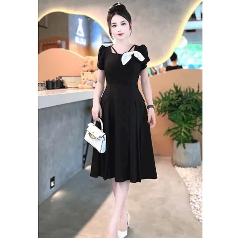 Váy xếp ly đính nơ siêu tôn dáng Nữ Women - Mayshop