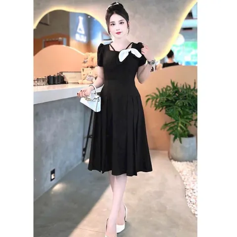 Váy xếp ly đính nơ siêu tôn dáng Nữ Women - Mayshop