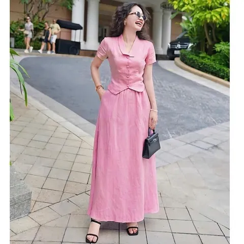Sét bộ váy maxi đũi xước trẻ trung - May0915