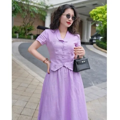 Sét bộ váy maxi đũi xước trẻ trung - May0915
