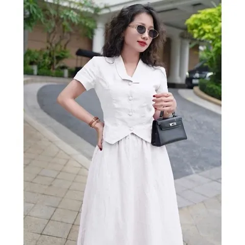 Sét bộ váy maxi đũi xước trẻ trung - May0915