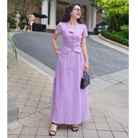 Sét bộ váy maxi đũi xước trẻ trung - May0915