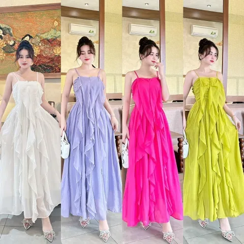Váy maxi 2 dây bèo tầng siêu hot