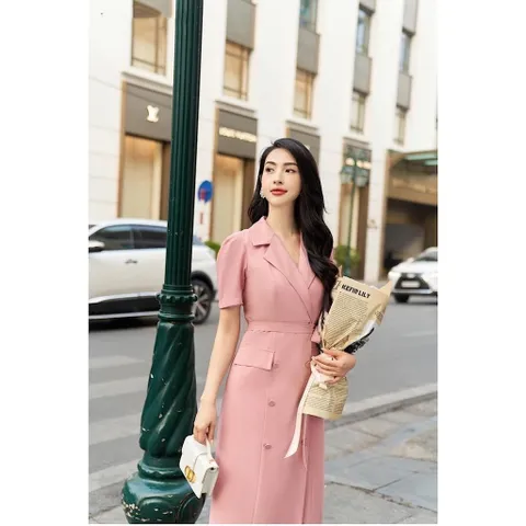 Váy công sở thiết kế cổ vest cộc tay chất lụa mềm mát