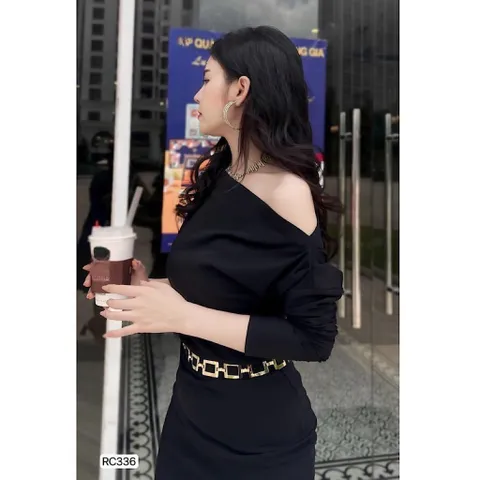 Váy dự tiệc body lệch vai dài tay chất cotton mềm mát ( không kèm đai )