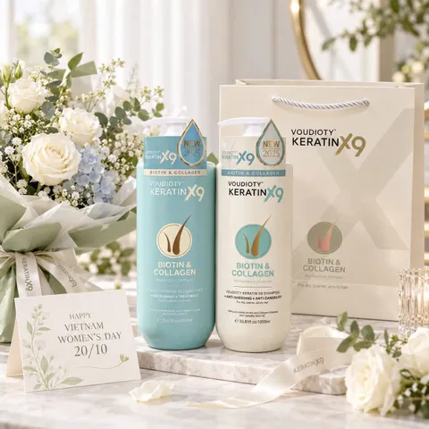 Bộ dầu gội xả Voudioty Keratin X9 Biotin & Collagen - Dưỡng tóc chắc khỏe, bóng mượt, công nghệ phục hồi tóc 9X từ Biotin và Collagen 836224