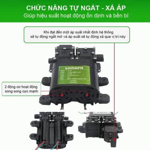 Máy bơm đôi tăng áp lực nước mini 12V SM-G8, tự ngắt, công suất lớn